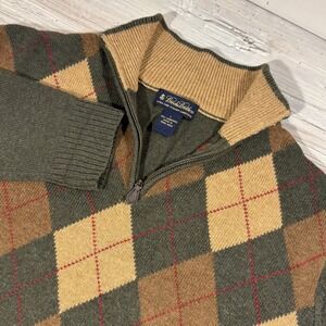 VTG Brooks Brothers Mens 1/4 Zip Sweater Argyle 100% Lambswool Pullover